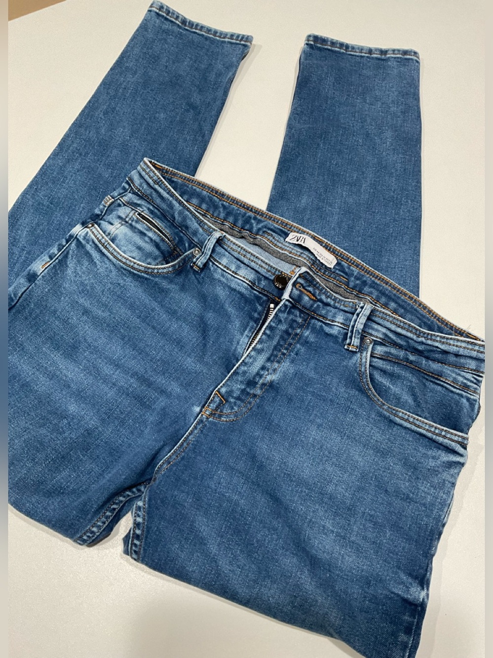 🍏🍏🍏 ZARA Men’s Slim Fit Blue Five Pockets Stretchy Jeans, Size 34